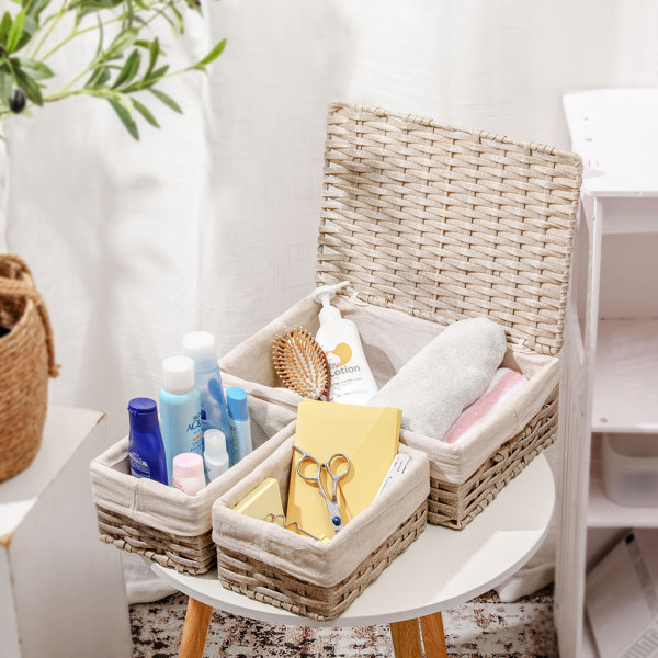 Rosecliff Heights 3 Pack Per Set Wicker Basket Woven Liner Storage Baskets Wayfair Canada